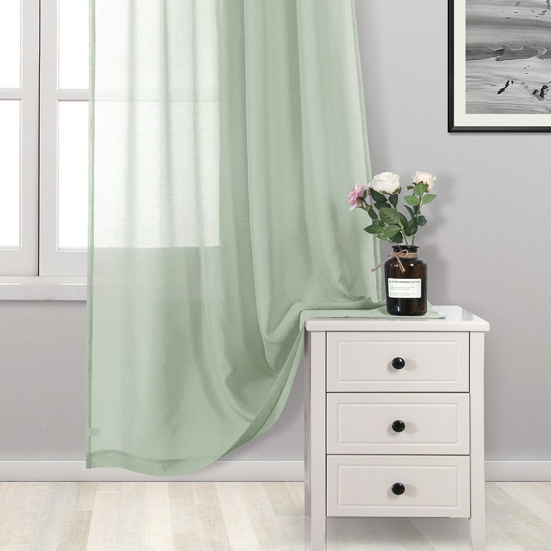 DWCN Bean Green Sheer Curtains Semi Transparent Voile Rod Pocket Curtains for Bedroom and Living Room, 52 x 54 inches Long, Set of 2 Panels - Image 3